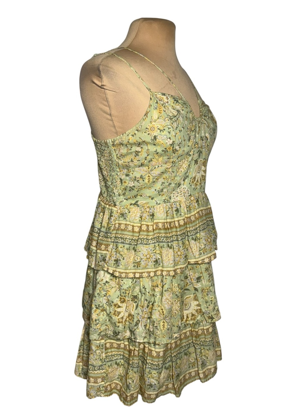 American Eagle Floral Tiered Mini Dress Sage Green Cottagecore Boho L - Picture 4 of 10